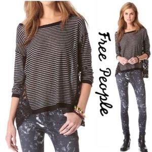 Free People Black and white striped sweater with lace cutout sides